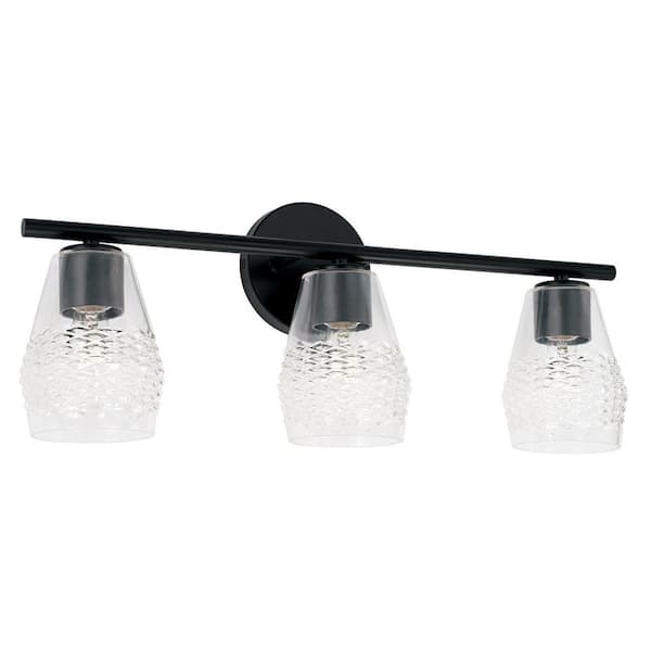 Capital Lighting Fixture Company Dena 23 in. W x 9.5 in. H 3-Light Vanity Light in Matte Black with Diamond Embossed Glass