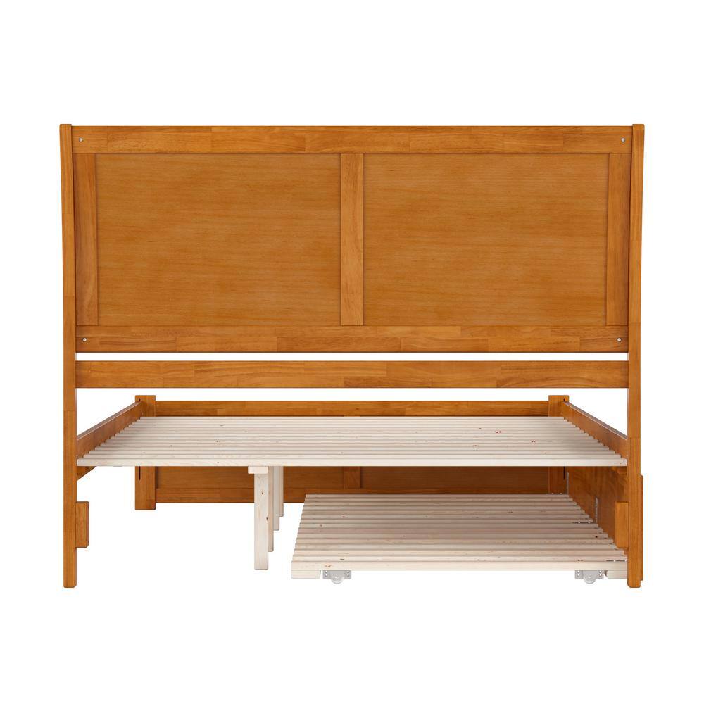 Light Toffee Queen Wood Platform Bed with Trundle and Headboard