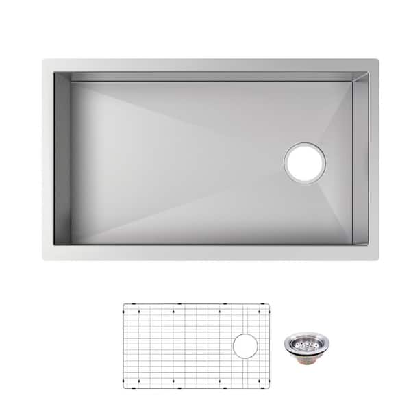 Glacier Bay Professional Zero Radius 36 in. Undermount Single Bowl 16 Gauge Stainless Steel Kitchen Sink with Accessories