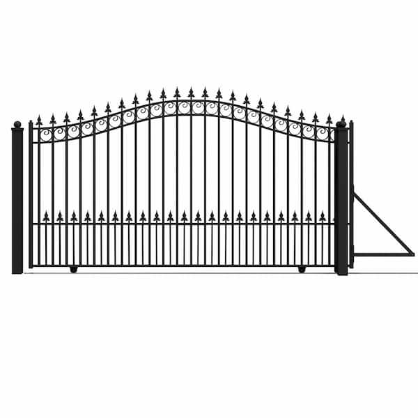 Prague Style 12 ft. x 6 ft. Black Steel Single Slide Driveway Fence Gate