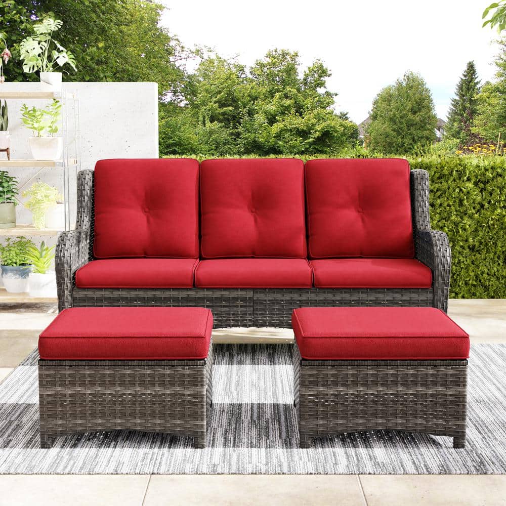 Wicker Outdoor Patio Sectional Sofa Set with Red Cushions and Ottoman price history on PriceWatchPro