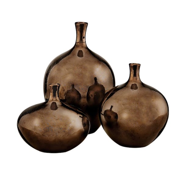 Bronze Etched Vases, Set of 3