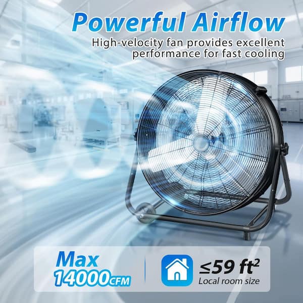30 in. Industrial Drum Fan, 3-Speed ​​14000 CFM High Velocity Air Mover for Warehouse, Workshop, Factory, Black