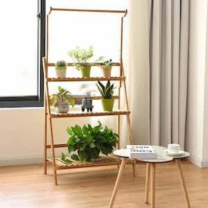 27.5 in. x 16 in. x 47.5 in. Hanging Folding Indoor/Outdoor Natural Wood Bamboo Plant Shelf Stand (3-Tier)