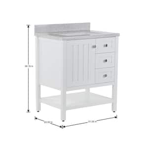 Lanceton 31 in. W x 22 in. D x 39 in. H Single Sink  Bath Vanity in White with Silver Ash Engineered Solid Surface Top