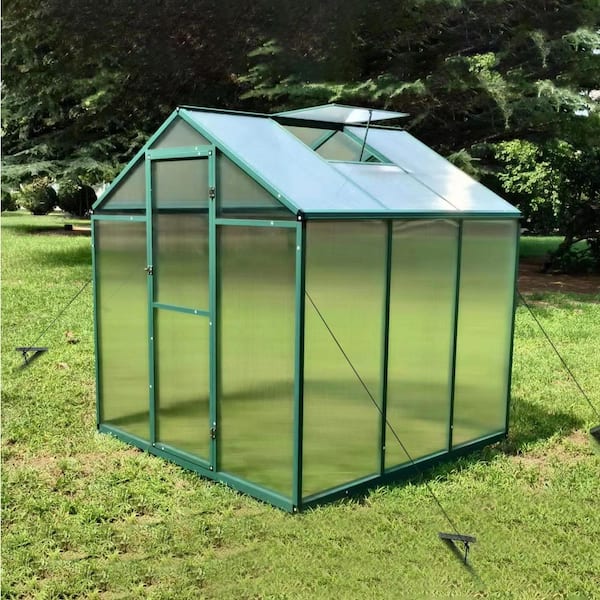 Ama pear Green 6 ft. x 6 ft. Windproof Aluminum Walk-in Greenhouse