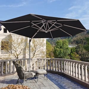 11 ft. Octagon Aluminum Solar Powered LED Patio Outdoor Large Cantilever Umbrella Heavy-Duty Sun Umbrella in Navy Blue