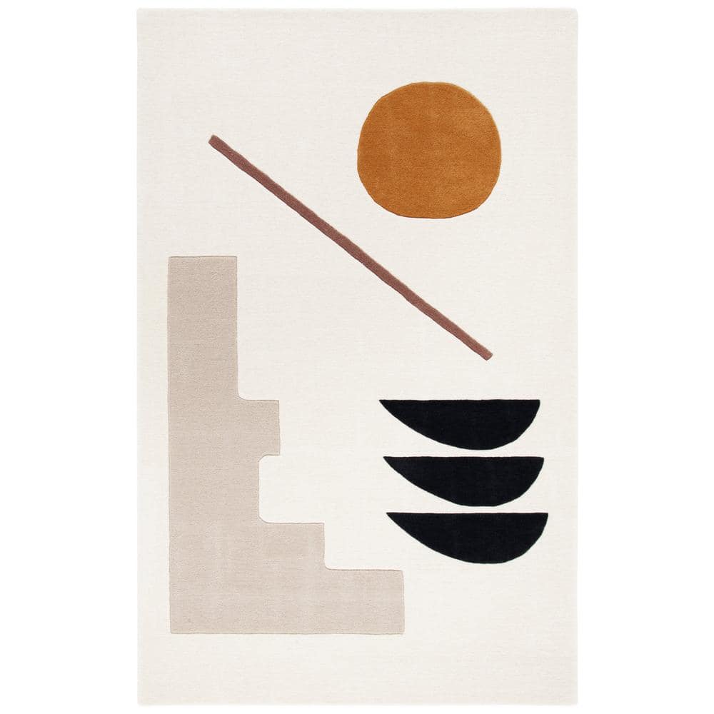 Ivory and Brown Hand Tufted Wool Area Rug