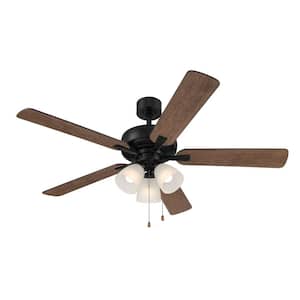 Stellant 52 in. Indoor/Covered Outdoor Matte Black Standard Mount Ceiling Fan with Light Kit and Pull Chain Control