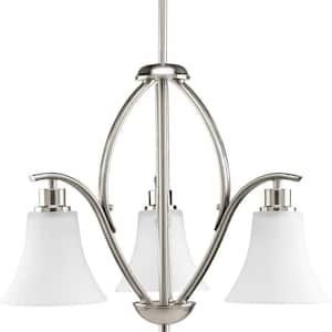Joy Collection 3-Light Brushed Nickel Etched Glass Traditional Chandelier Light