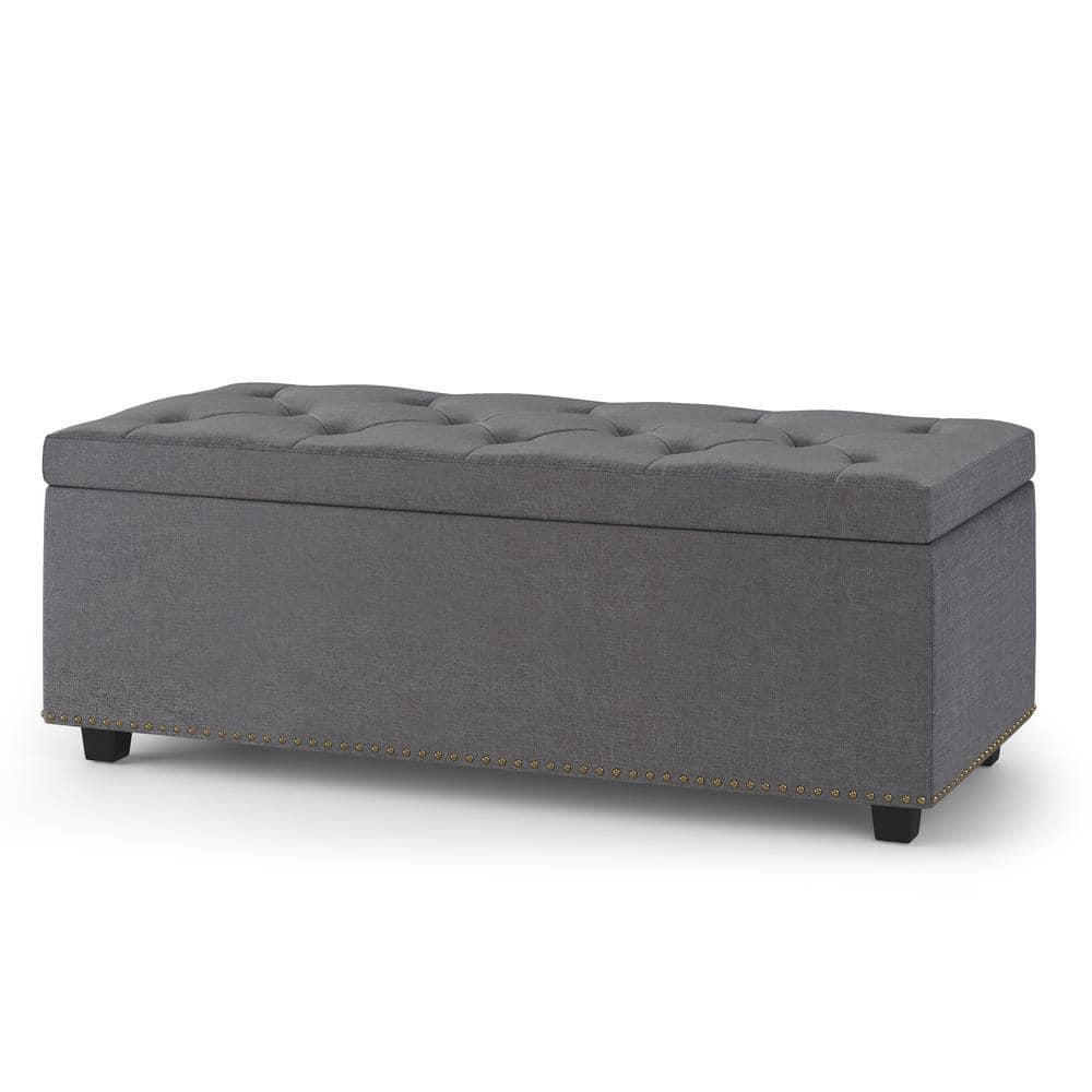 Hamilton Slate Grey Linen Blend Tufted Storage Footstool