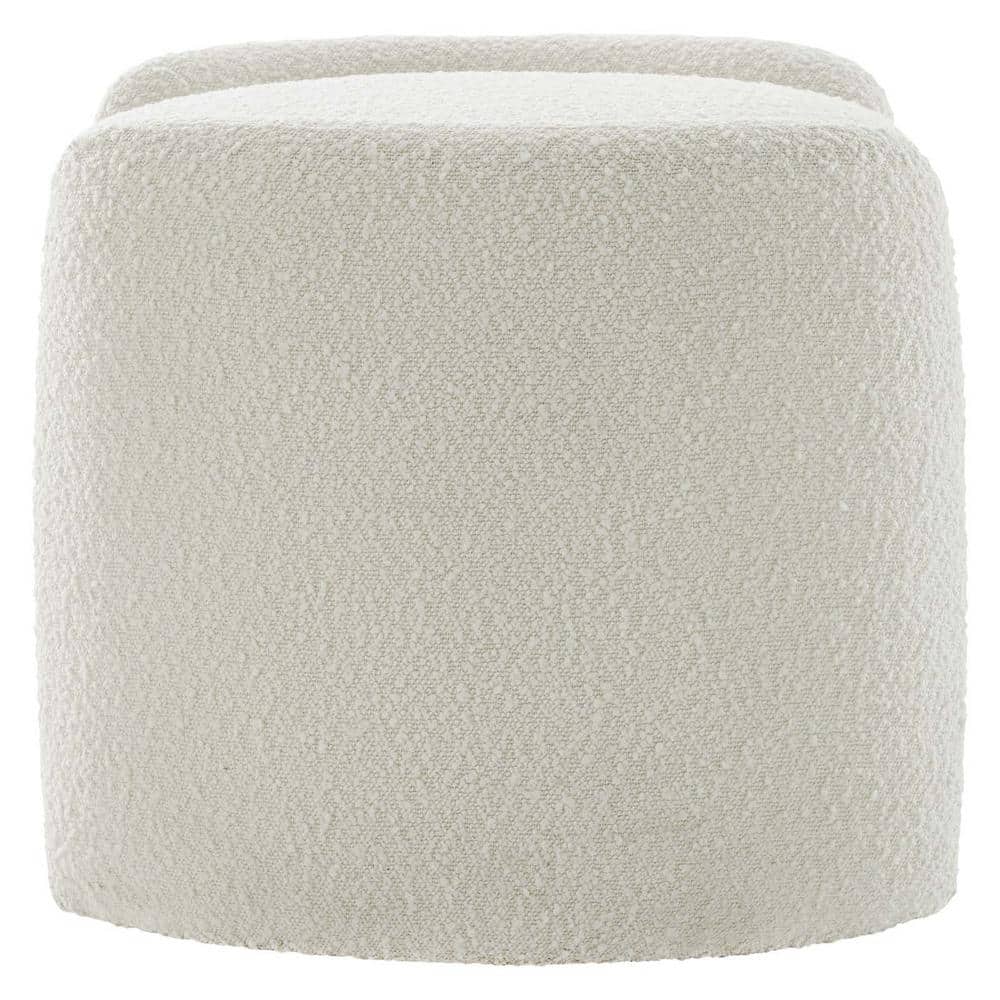 Ivory Boucle Round Upholstered Storage Ottoman