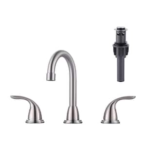 8 in. Widespread Double Handle Bathroom Faucet with Drain Kit Included in Brushed Nickel