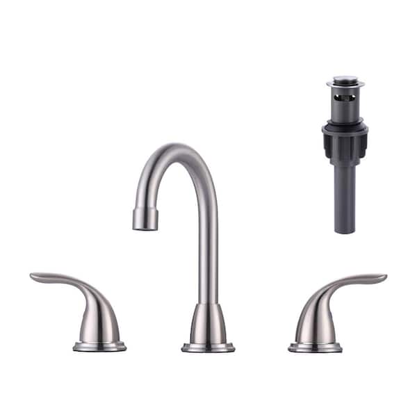 AVITAS 8 in. Widespread Double Handle Bathroom Faucet with Drain Kit Included in Brushed Nickel