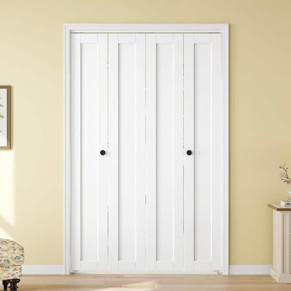 48 in. x 80 in. 1 Panel White Finished Solid Core MDF Wood Bi-Fold Door with Hardware