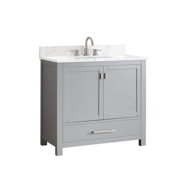 Modero 37 in. Single Sink Chilled Gray Bath Vanity with Cala White Engineered Stone Top