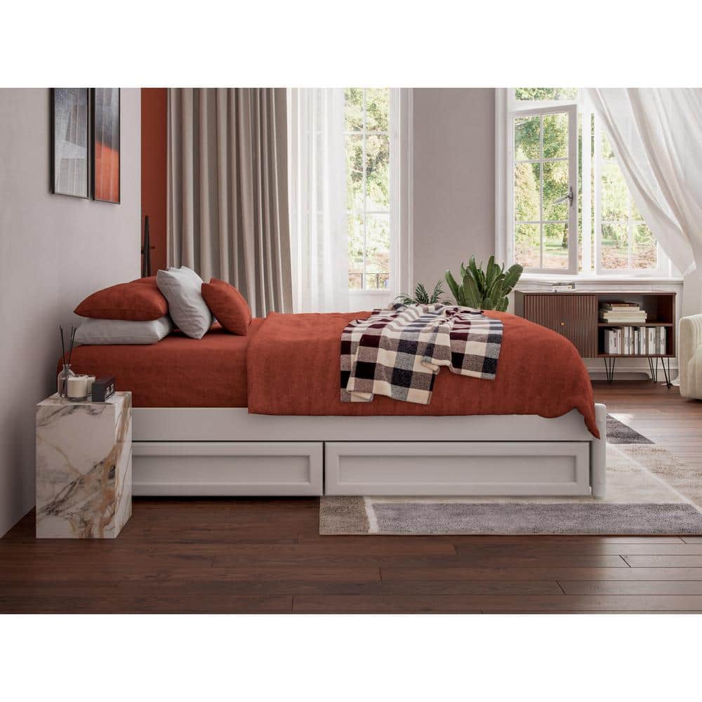 Barcelona White Full Wood Panel Platform Bed with Storage Drawers