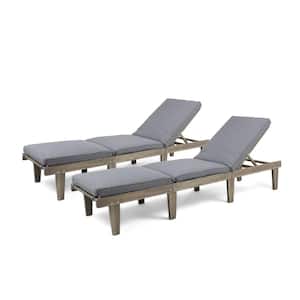 Wyatt Grey 2-Piece Wood Outdoor Patio Chaise Lounge with Dark Grey Cushions