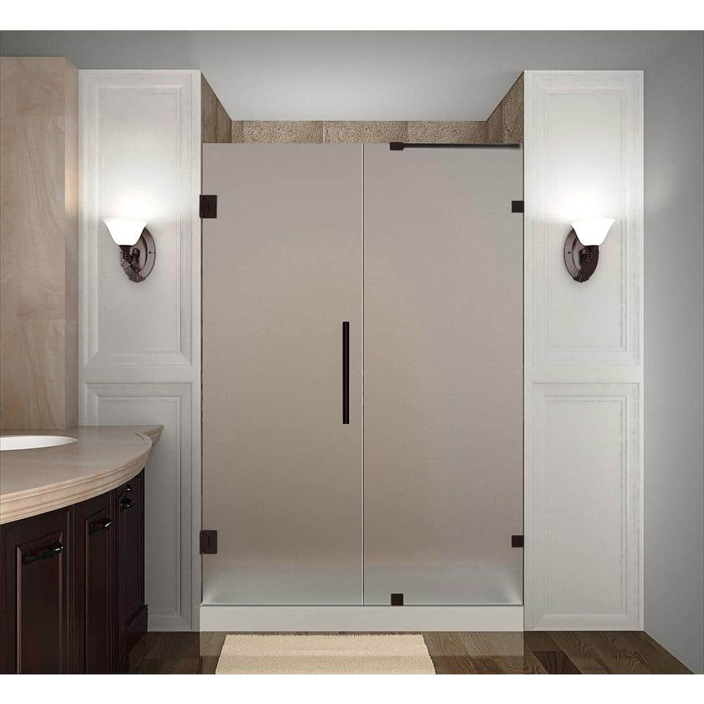 Nautis 72" Bronze Frameless Hinged Shower Door with Frosted Glass