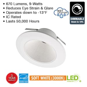 6 in. White Low Glare Integrated Integrated LED Recessed Light Trim 670 Lumens 3000K Soft White Kitchen Bedroom Office