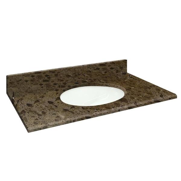 Transolid 25 in. W x 22 in. D Marble Vanity Top in Cacao Nougat with White Basin