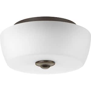 Leap Collection 2-Light Antique Bronze Flush Mount with Etched Opal Glass Shade