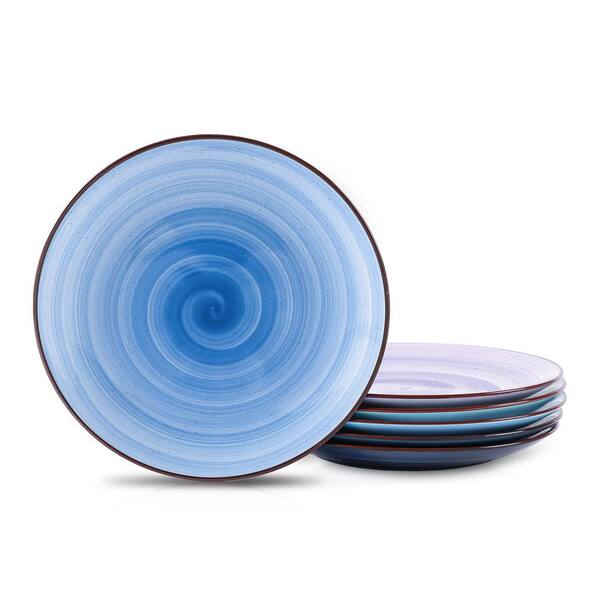 8 inch Porcelain Dinner Plates Set of 6 with Gradient Blue Black Speckle for Appetizers and Desserts
