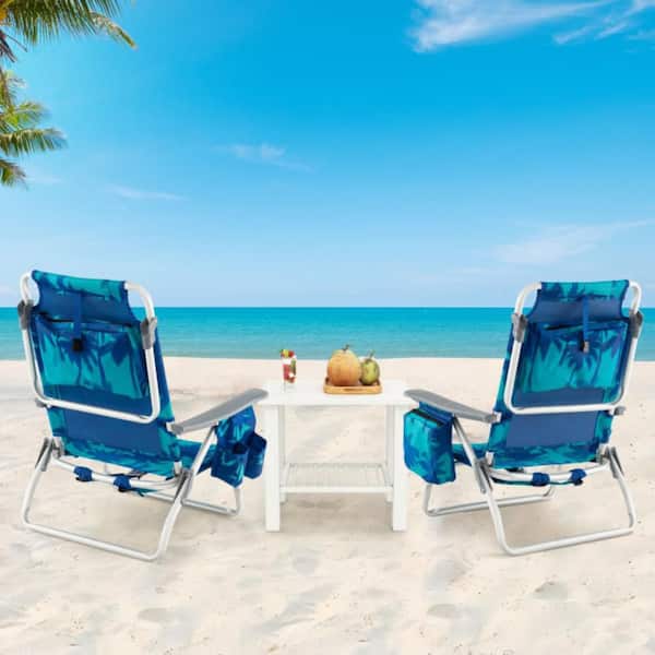 2-Pieces Aluminum Folding Backpack Beach Chair in Peacock Blue with Pillow