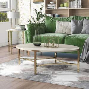 Loomic 48 in. Champagne and White Oval Wood Coffee Table Set (2-Piece)