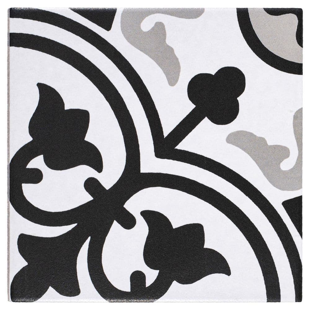 Bliss 8" Black and White Porcelain Patterned Tile