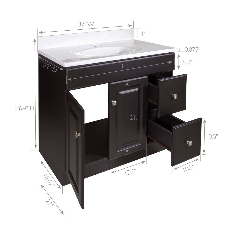 Wyndham 37-Inch Espresso Wood Vanity with White Marble Sink Top
