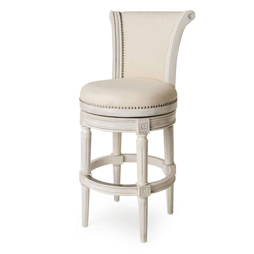 Maven Lane Pullman 31 In White Oak High Back Wooden Bar Stool With Premium Natural Color Fabric