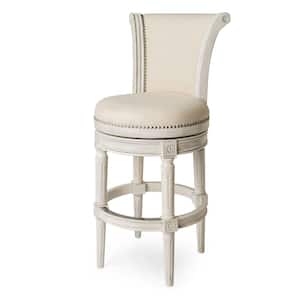 Pullman 31 in. White Oak High Back Wooden Bar Stool with Premium Natural Color Fabric Upholstered Seat