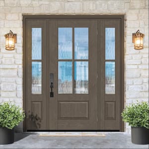 Regency 64 in. x 80 in. 3/4Lite 4SDL Oasis Deco Glass LHOS Prefinish Ashwood Fiberglass Prehung Front Door w/2_ 12inSL