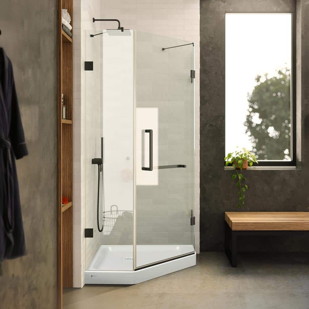 Neo Angle Black Acrylic and Glass Frameless Shower Enclosure
