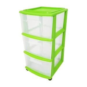 14.25 in. W x 25.5 in. H Lime Medium Cart 3-Drawer with Clear Drawers and Optional Casters