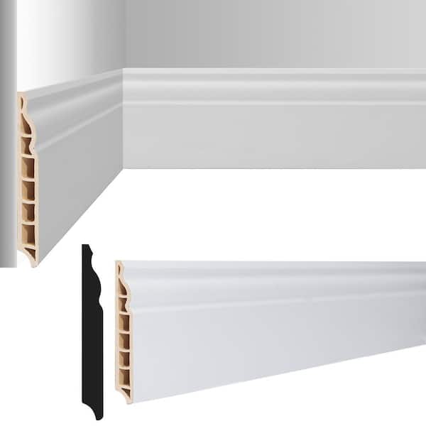 White 0.5 in.D x 3.15 in.W x 96in.L Finished PVC Baseboard Moulding for Home Decor, Durable Wall Protection Trim,4 Pack
