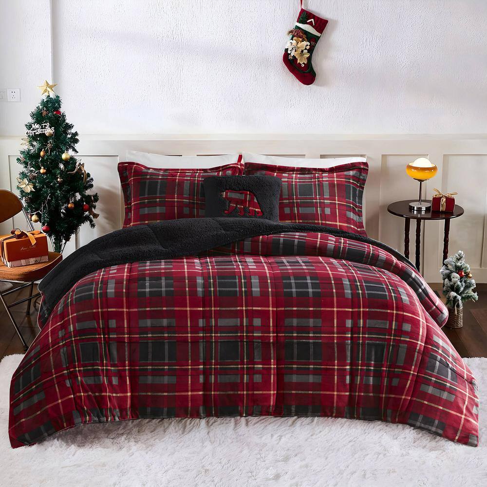 Full Red Plaid Down Alternative Bedspread Set