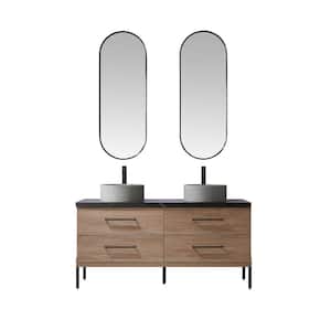 Trento 60 in. W x 21.7 in. D x 35.8 in. H Double Sink Bath Vanity in Oak with Black Sintered Top and Mirror