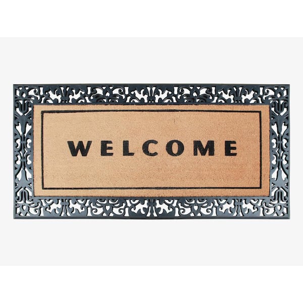 A1 Home Collections A1HC Welcome Flocked Entrance Door Mats Black/Beige 30 in. x 60 in. Rubber & Coir, Heavy Duty, Extra Large Size Doormat