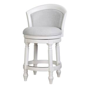 NewRidge Home Sgabello Da Bar Altezza Tavolo Con Seduta Imbottita In Legno Massello - Finitura Bianca Con Accenti Nichel E Chiodini