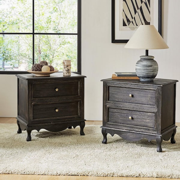 JAYDEN CREATION Elpenor 24 in. Wx16 in. Dx24 in. H Tall 2 - Drawer Charcoal Nightstand Set of 2