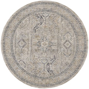 Nyle Ivory/Grey/Blue 8 ft. x 8 ft. Round Vintage Persian Area Rug