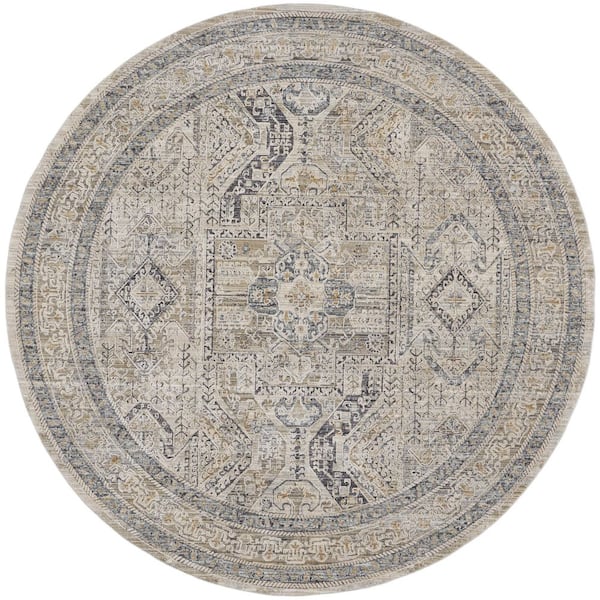 Nourison Nyle Ivory/Grey/Blue 8 ft. x 8 ft. Round Vintage Persian Area Rug