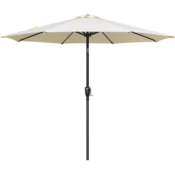 Sudzendf 9 ft. Patio Outdoor Table Market Yard Umbrella with Push Button Tilt/Crank, 6-Sturdy Ribs in Beige