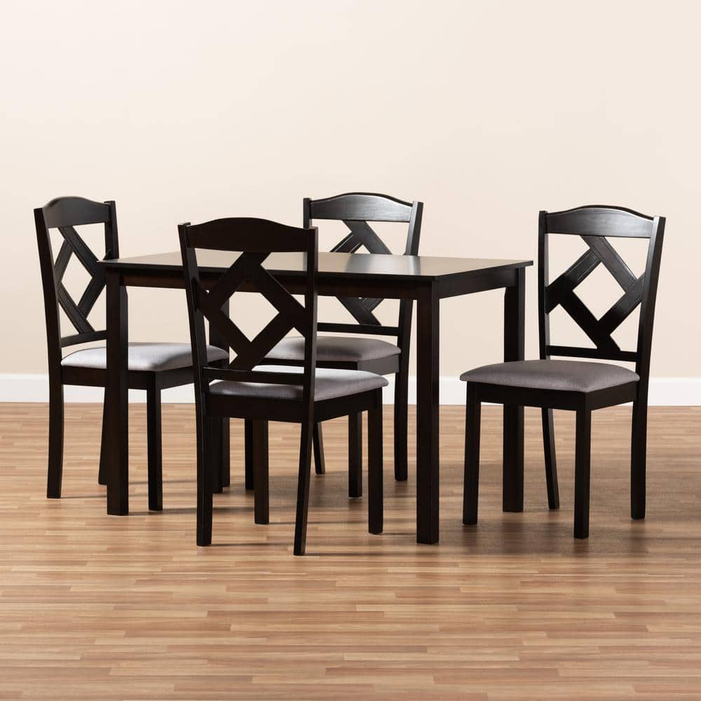 Espresso Brown and Gray 5-Piece Rubberwood Dining Set