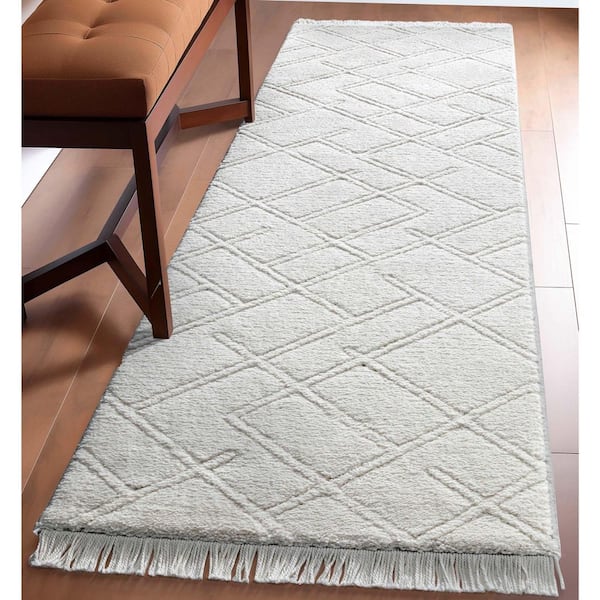 Marina Firth Modern Solid Shag, Ivory 2 ft. 7 in. x 9 ft. 10 in. Runner, Area Rug