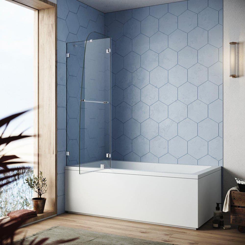 Elegant Frameless Chrome Pivot Bathtub Door with Clear Glass 48"W x 58"H