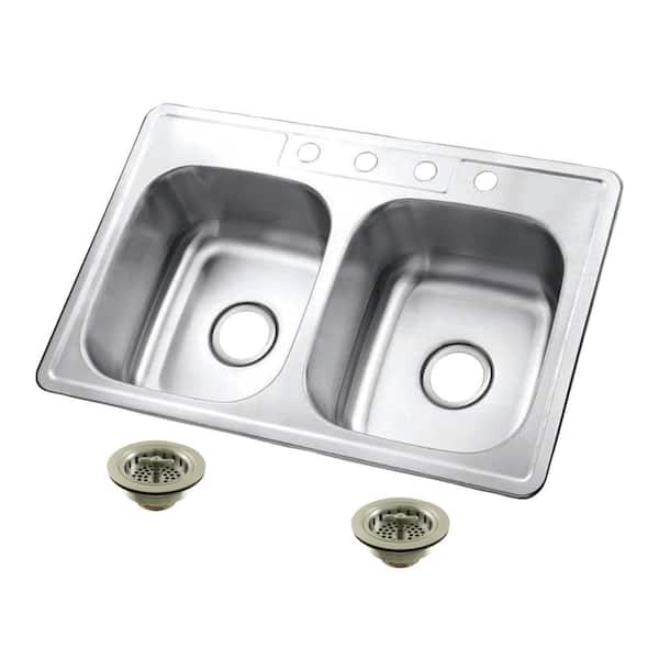 Studio 14 in. Drop-in Double Stainless SteelKitchen Sink with Basket Strainer