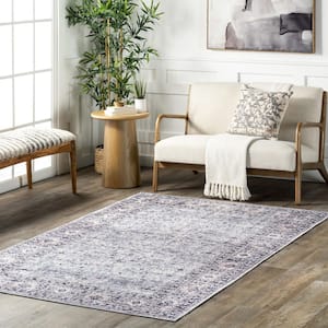 Indy Vintage Spill-Proof Machine Washable Gray 4 ft. x 6 ft. Area Rug